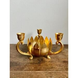 Vintage Brass Lotus Flower 3 Candle Holder | Footed Monteith Bowl |